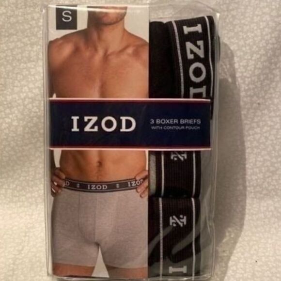 IZOD Mens 3 Boxer Briefs Small 2 Black, 1 Gray - Picture 1 of 4